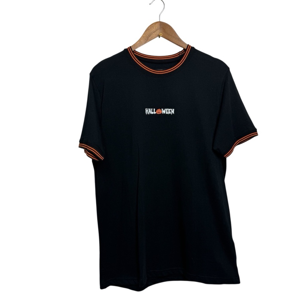 Denim & Flower Black Tee with Orange Trim